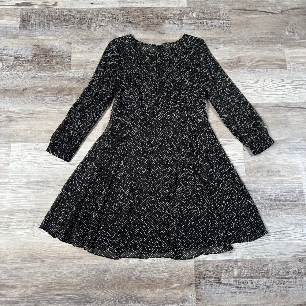 J.Crew Black Silk Polka Dot Mini Dress Sheer Long Sleeve Pleated French Girl 4